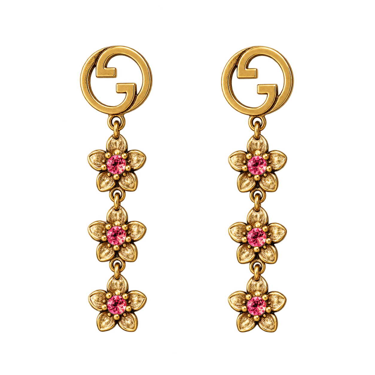 Gucci. Сережки Crystal Flower, жовте золото 