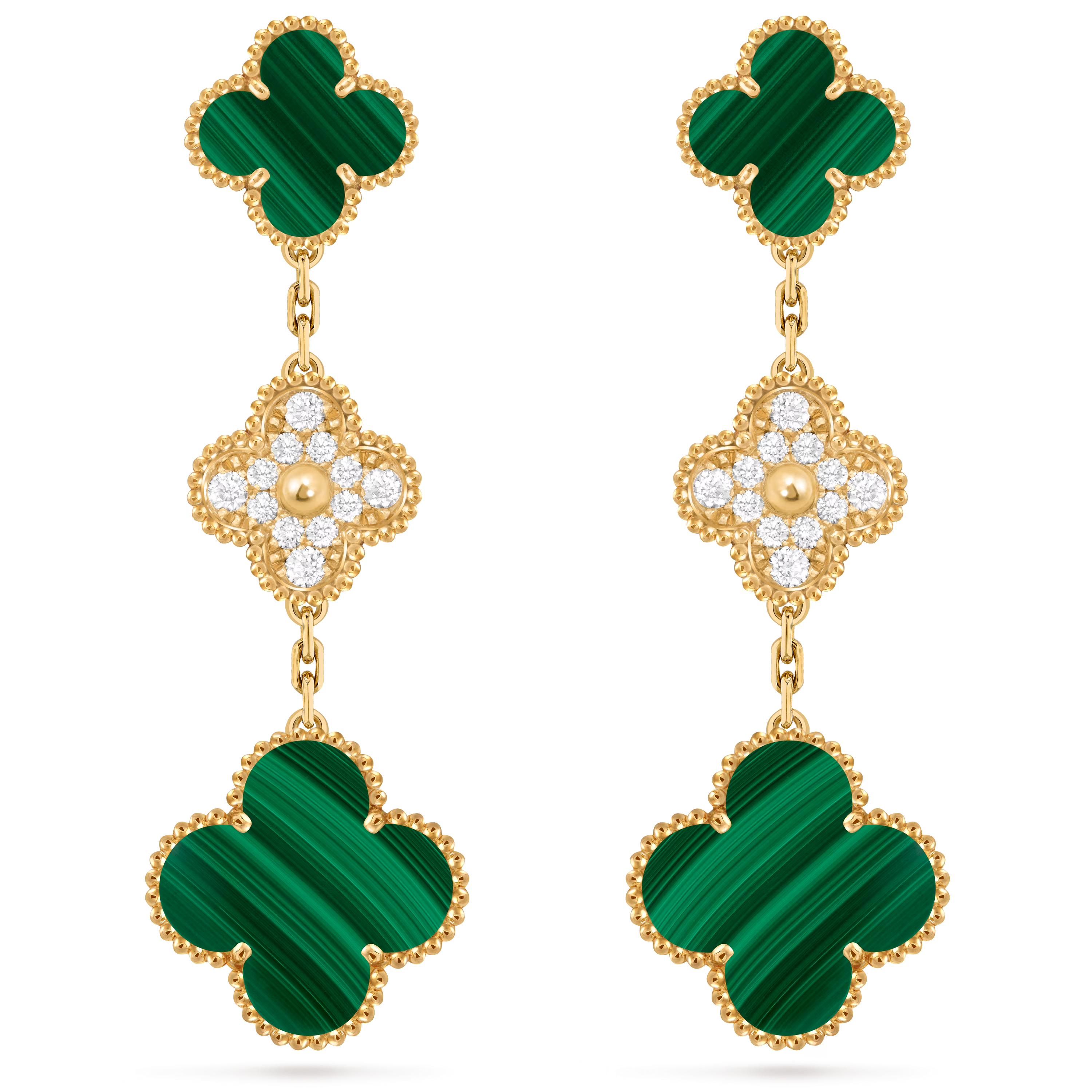 Van Cleef & Arpels. Сережки Magic Alhambra із жовтого золота з малахітом