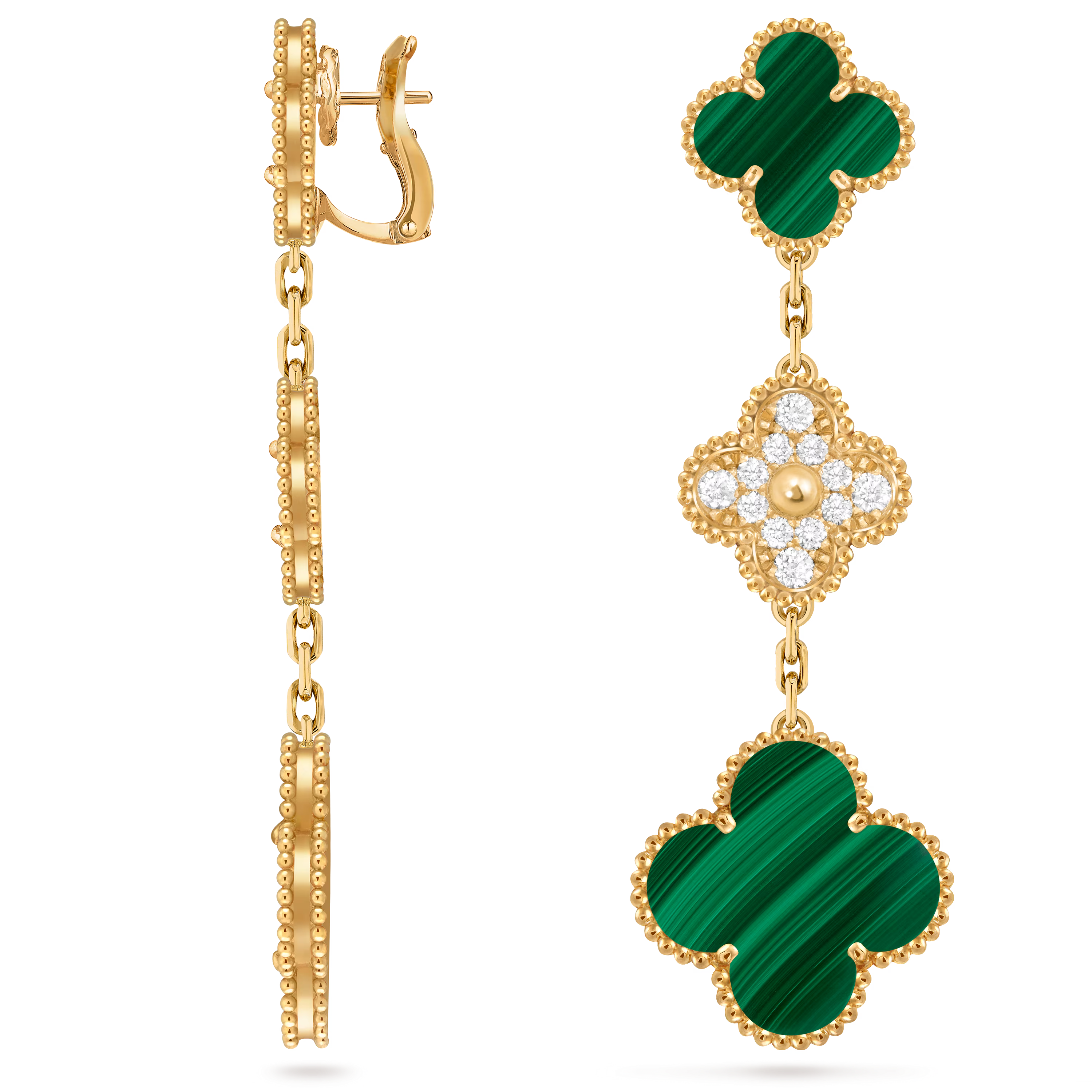 Van Cleef & Arpels. Сережки Magic Alhambra із жовтого золота з малахітом