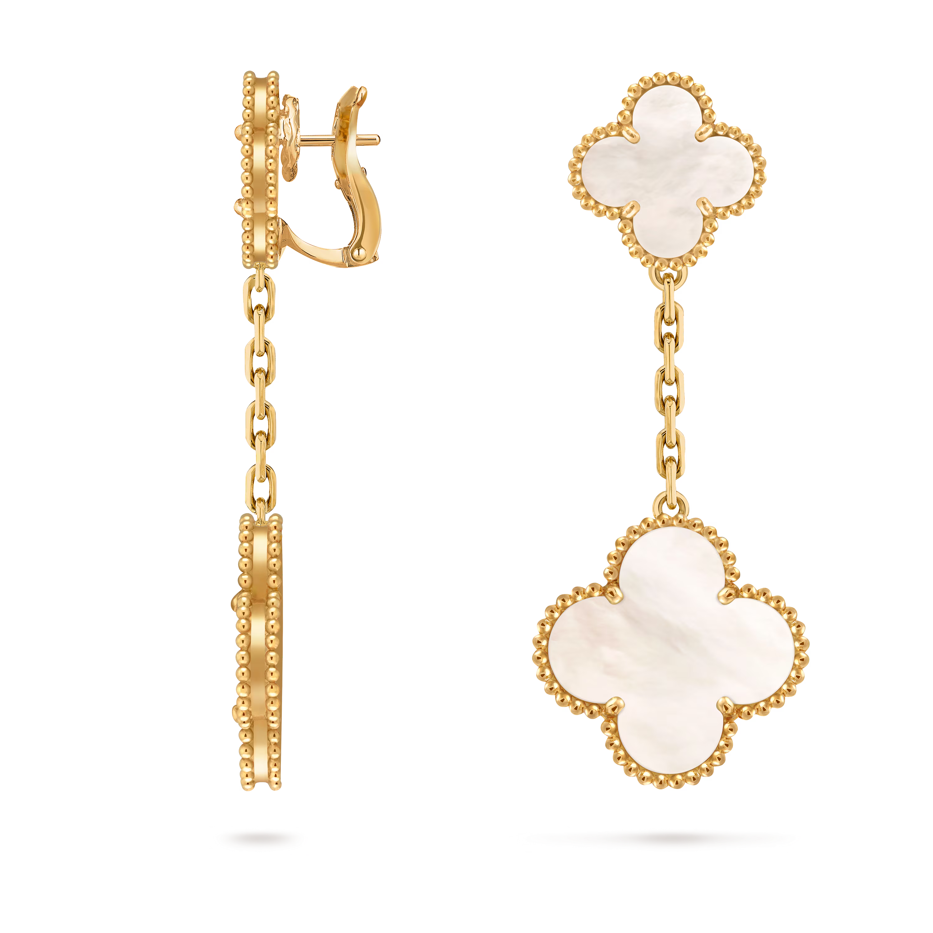 Van Cleef & Arpels. Сережки  Magic Alhambra із жовтого золота з білим перламутром