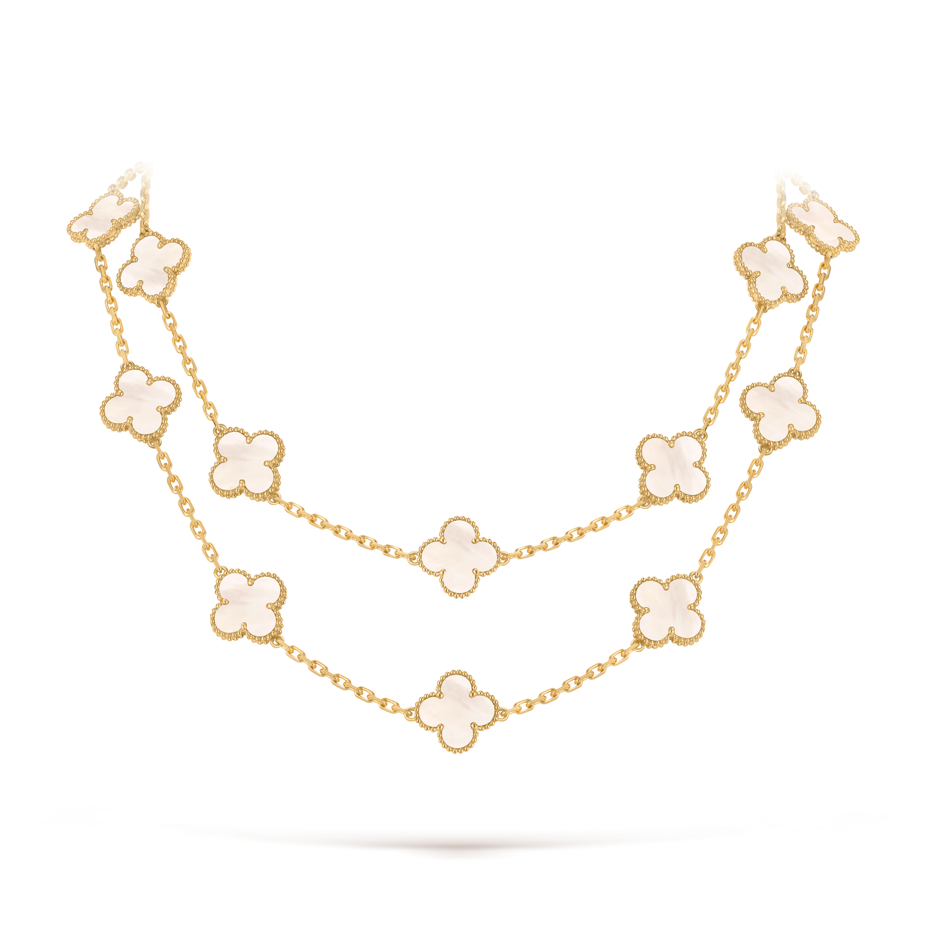 Van Cleef & Arpels. Довге кольє Vintage Alhambra із жовтого золота з білим перламутром