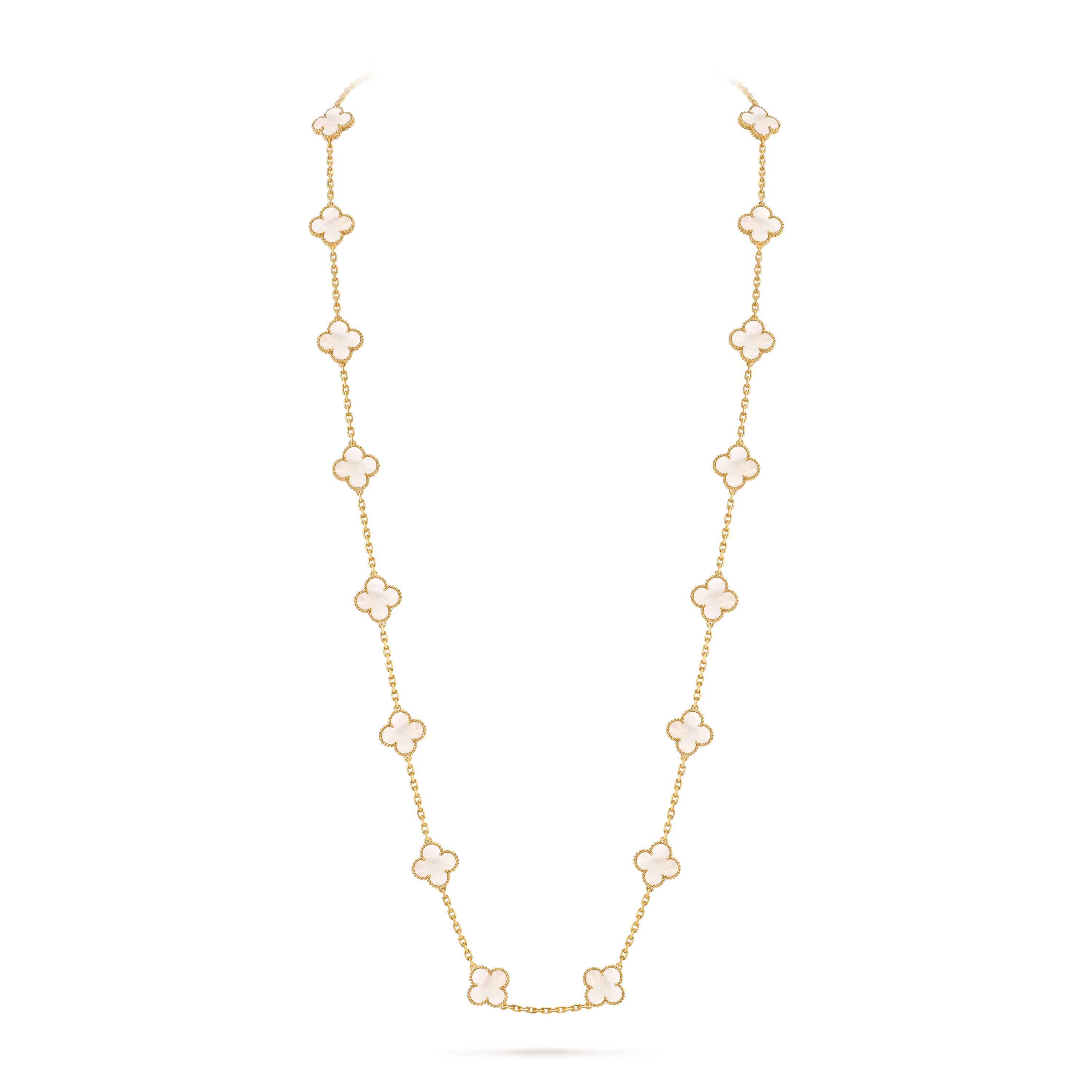 Van Cleef & Arpels. Довге кольє Vintage Alhambra із жовтого золота з білим перламутром
