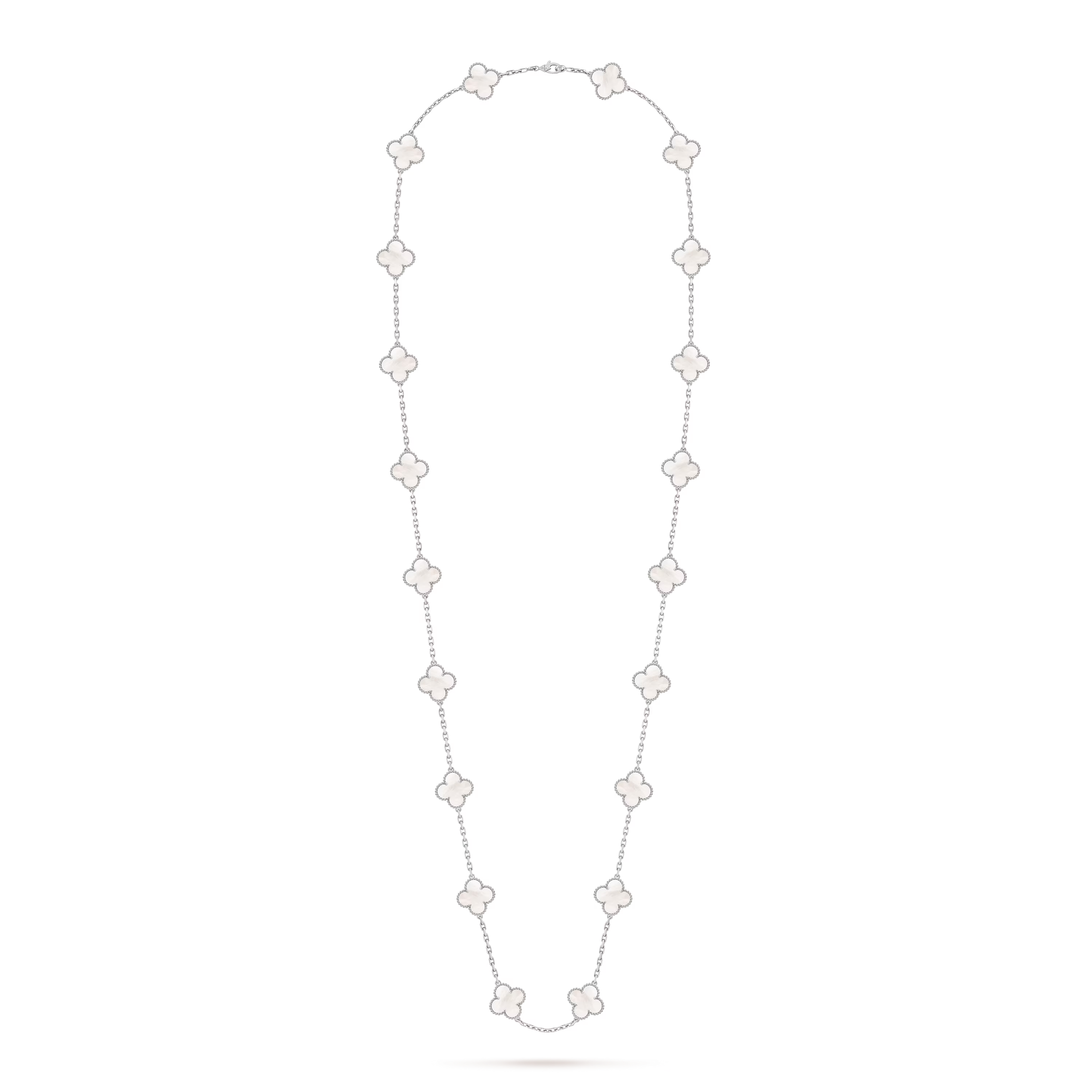 Van Cleef & Arpels.. Довге кольє Vintage Alhambra із білого золота з білим перламутром