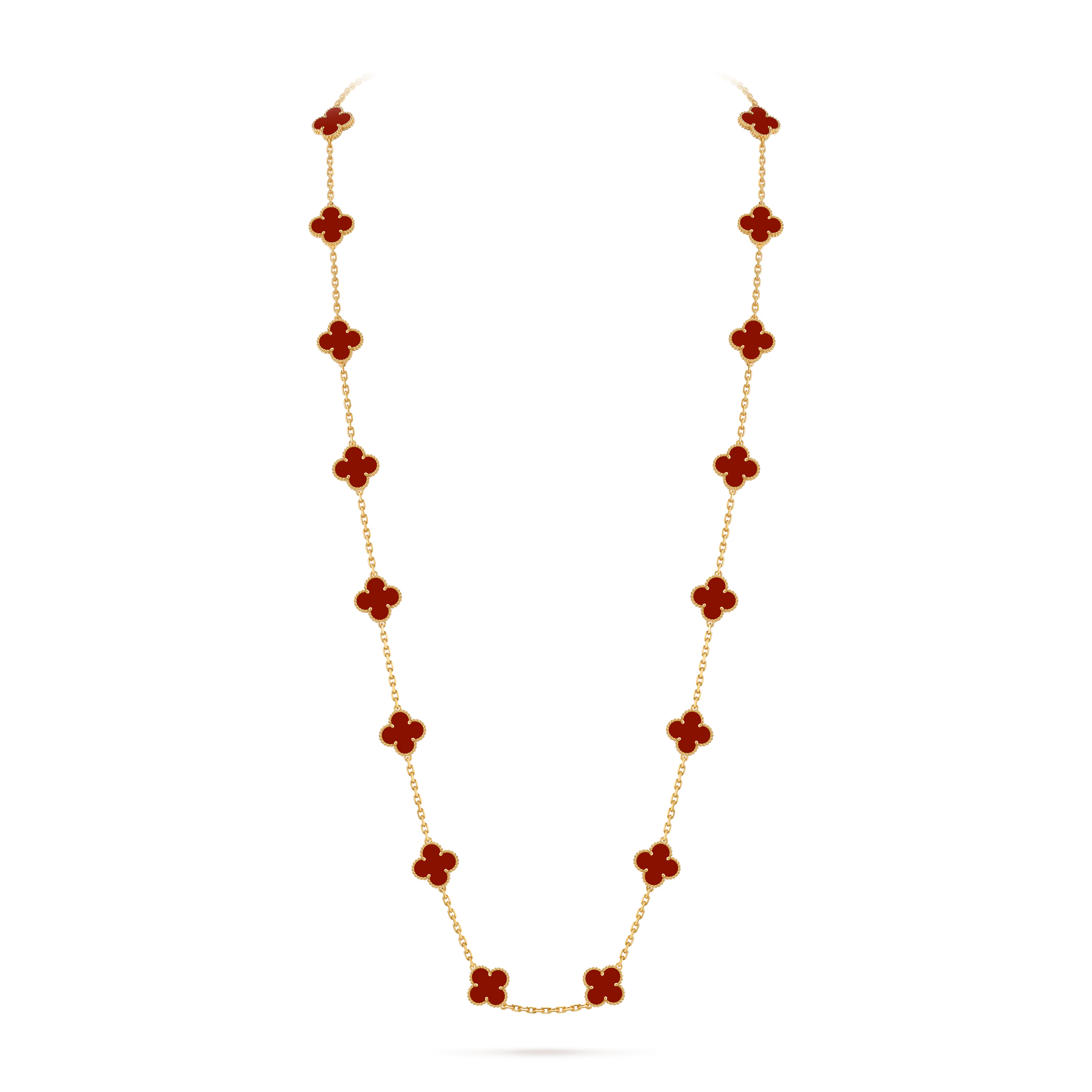 Van Cleef & Arpels. Довге кольє Vintage Alhambra з жовтого золота з корнеолом