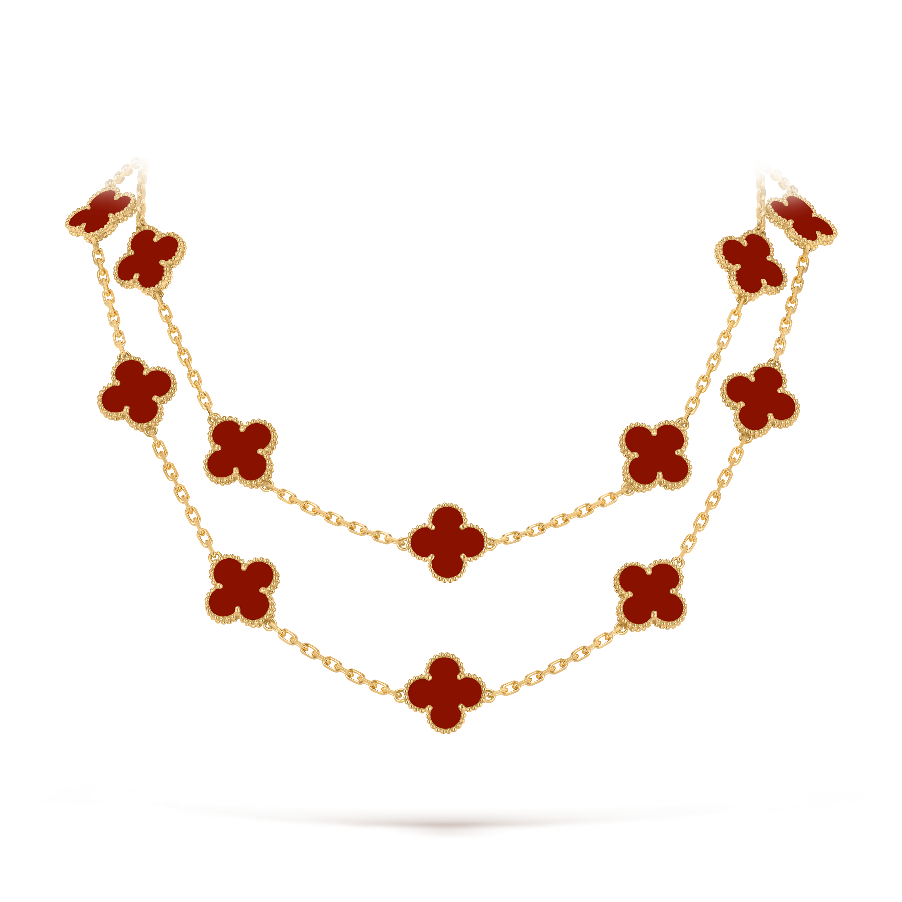 Van Cleef & Arpels. Довге кольє Vintage Alhambra з жовтого золота з корнеолом