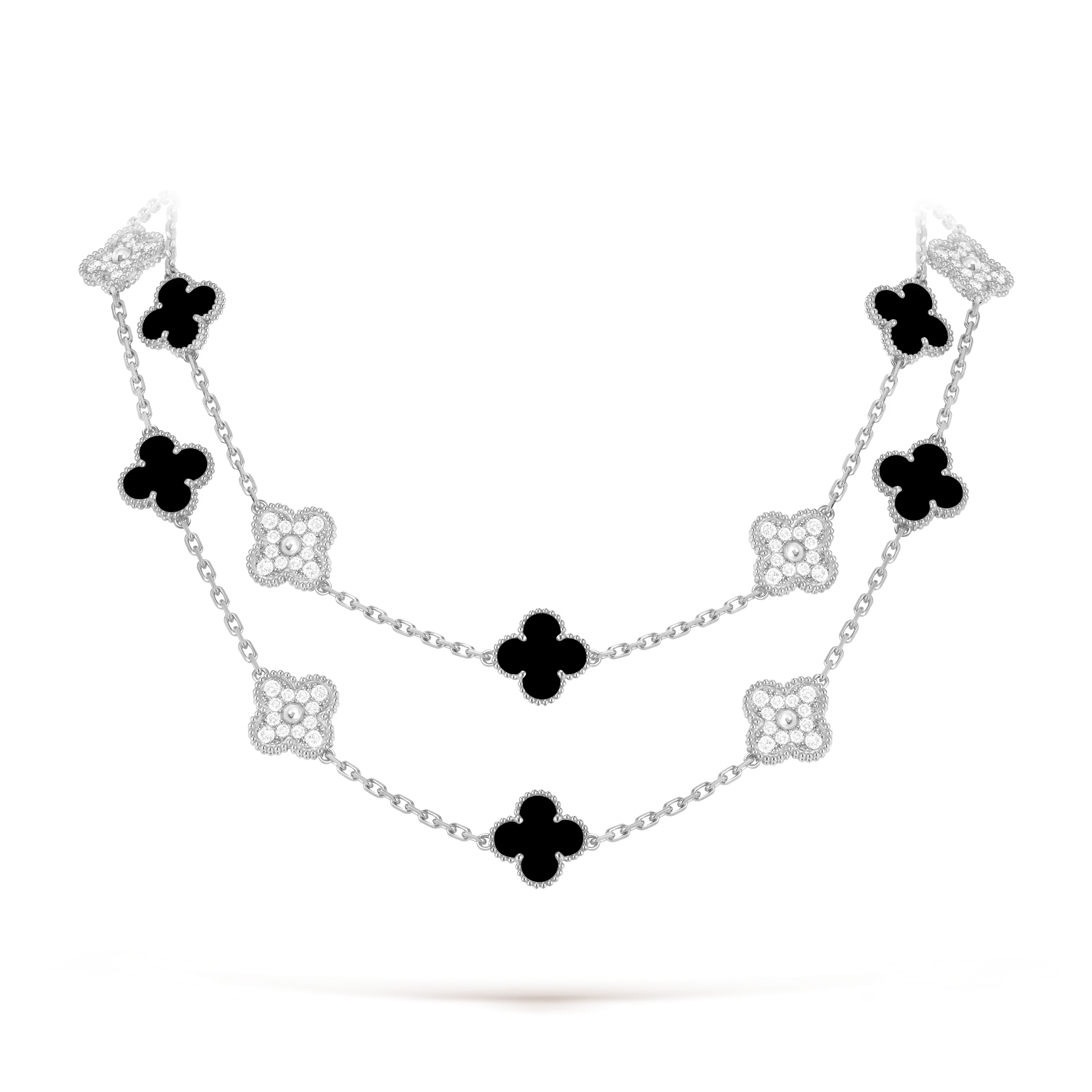 Van Cleef & Arpels. Довге кольє Vintage Alhambra із білого золота з оніксом