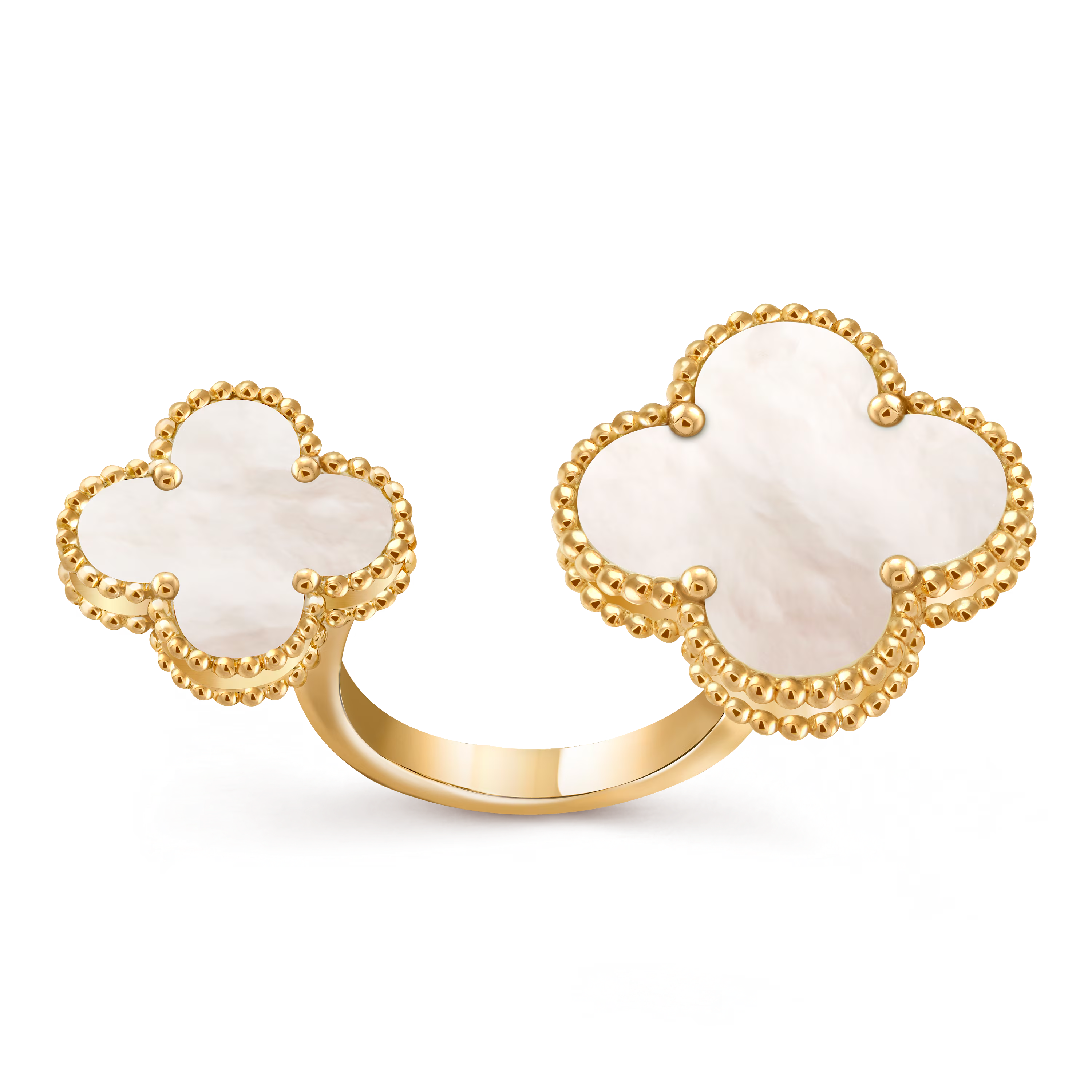 Van Cleef & Arpels. Каблучка на два пальця Magic Alhambra із жовтого золота з білим перламутром