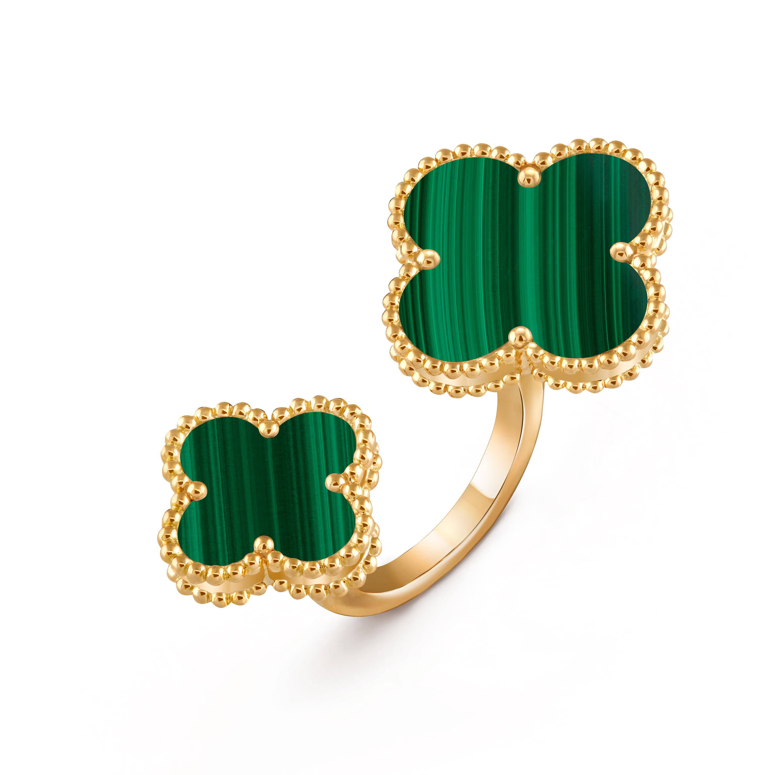 Van Cleef & Arpels. Каблучка на два пальця Magic Alhambra із жовтого золота з малахітом