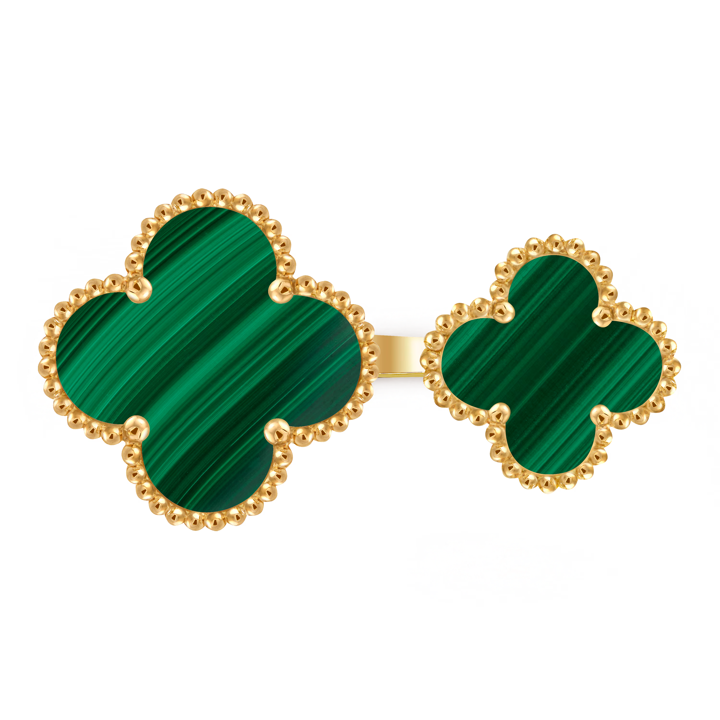 Van Cleef & Arpels. Каблучка на два пальця Magic Alhambra із жовтого золота з малахітом