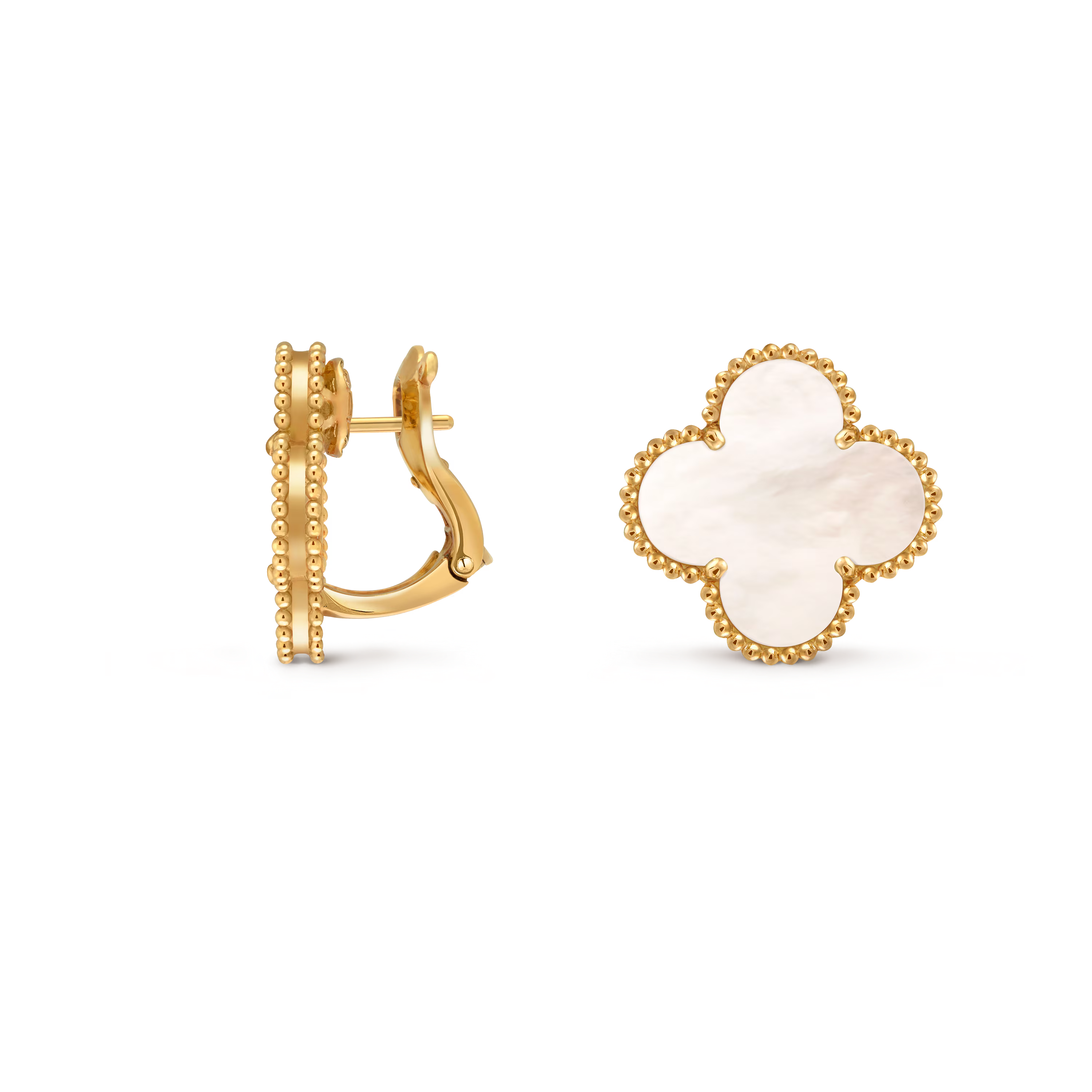 Van Cleef & Arpels. Сережки Magic Alhambra із жовтого золота з білим перламутром