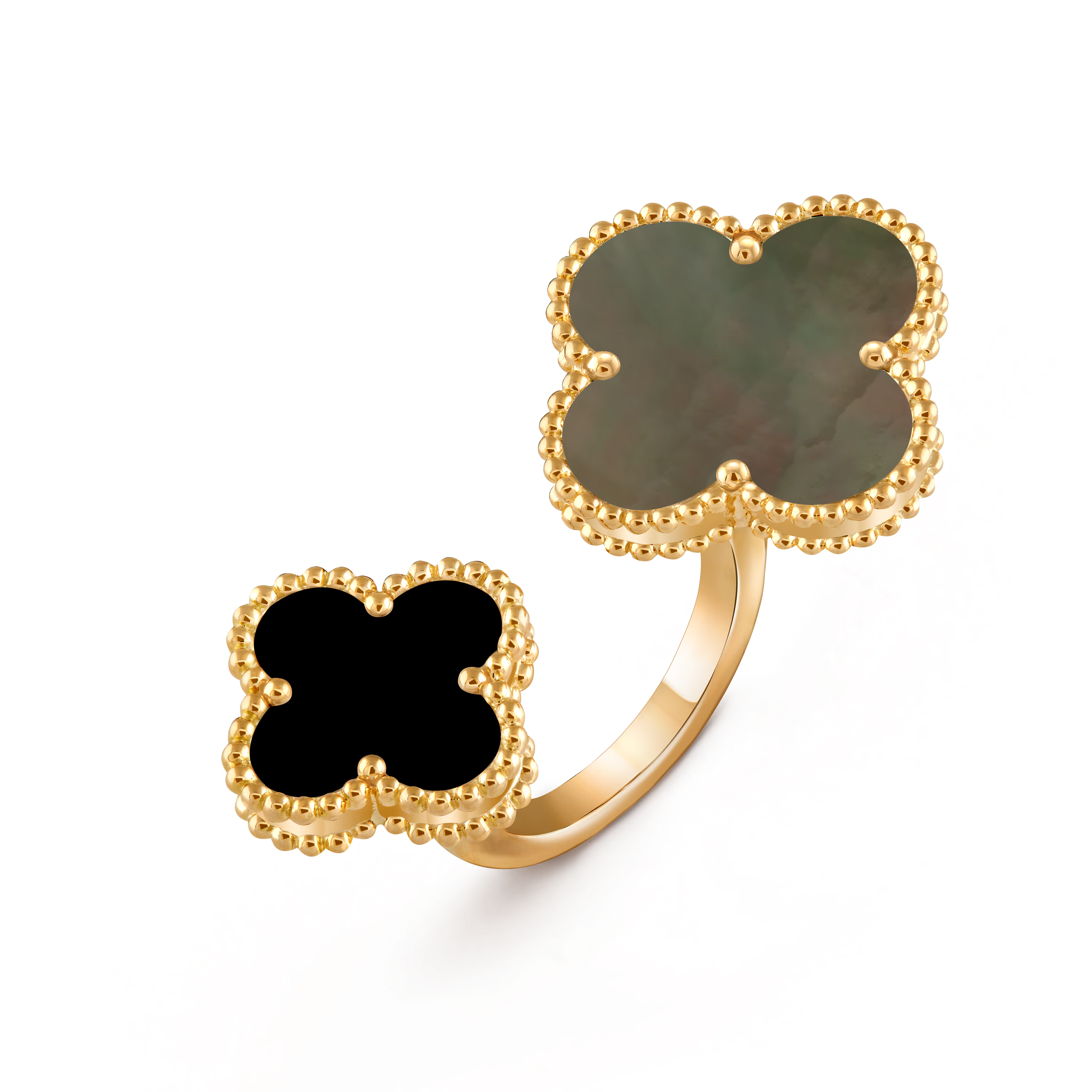 Van Cleef & Arpels. Каблучка на два пальца Magic Alhambra із жовтого золота з сірим перламутром та оніксом