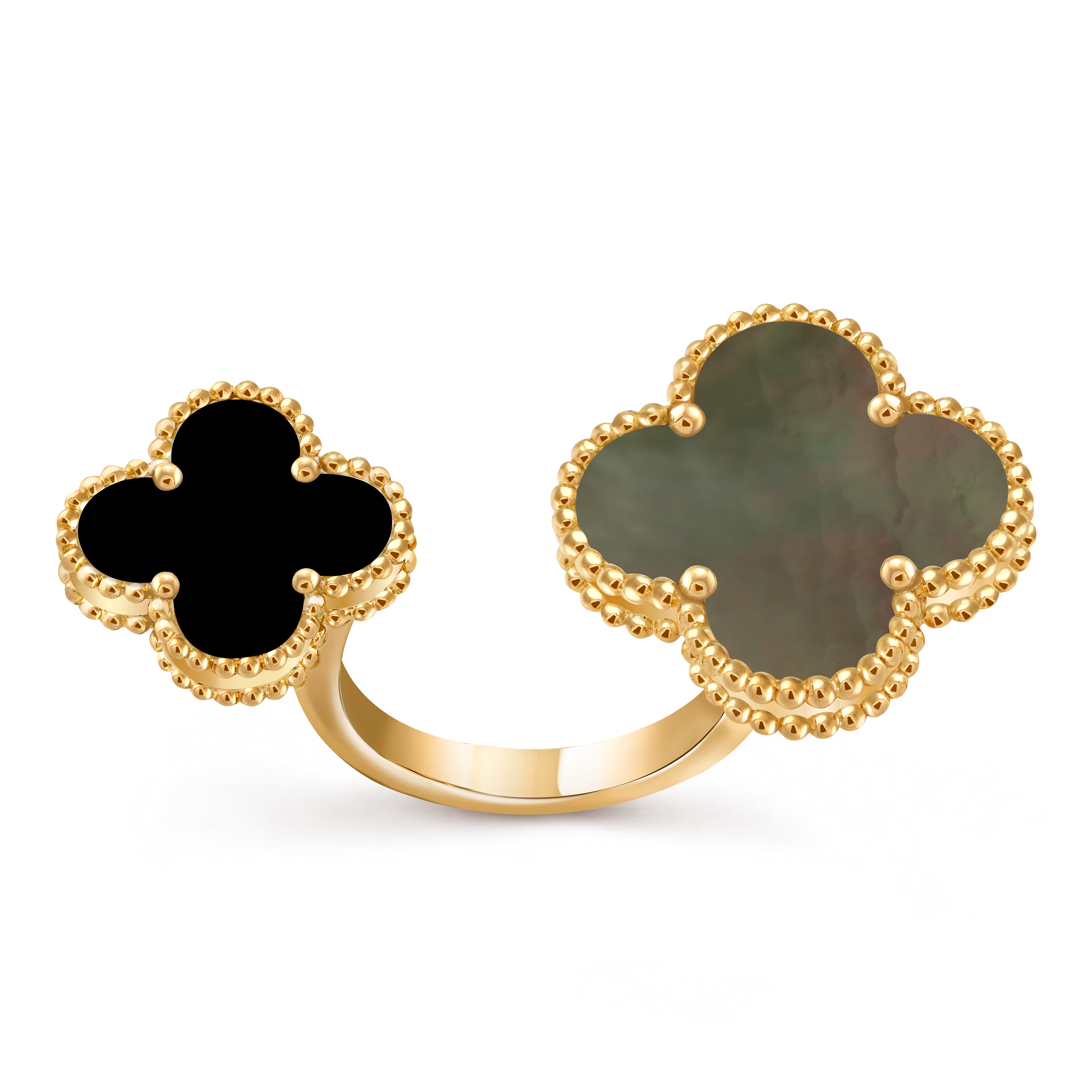 Van Cleef & Arpels. Каблучка на два пальца Magic Alhambra із жовтого золота з сірим перламутром та оніксом