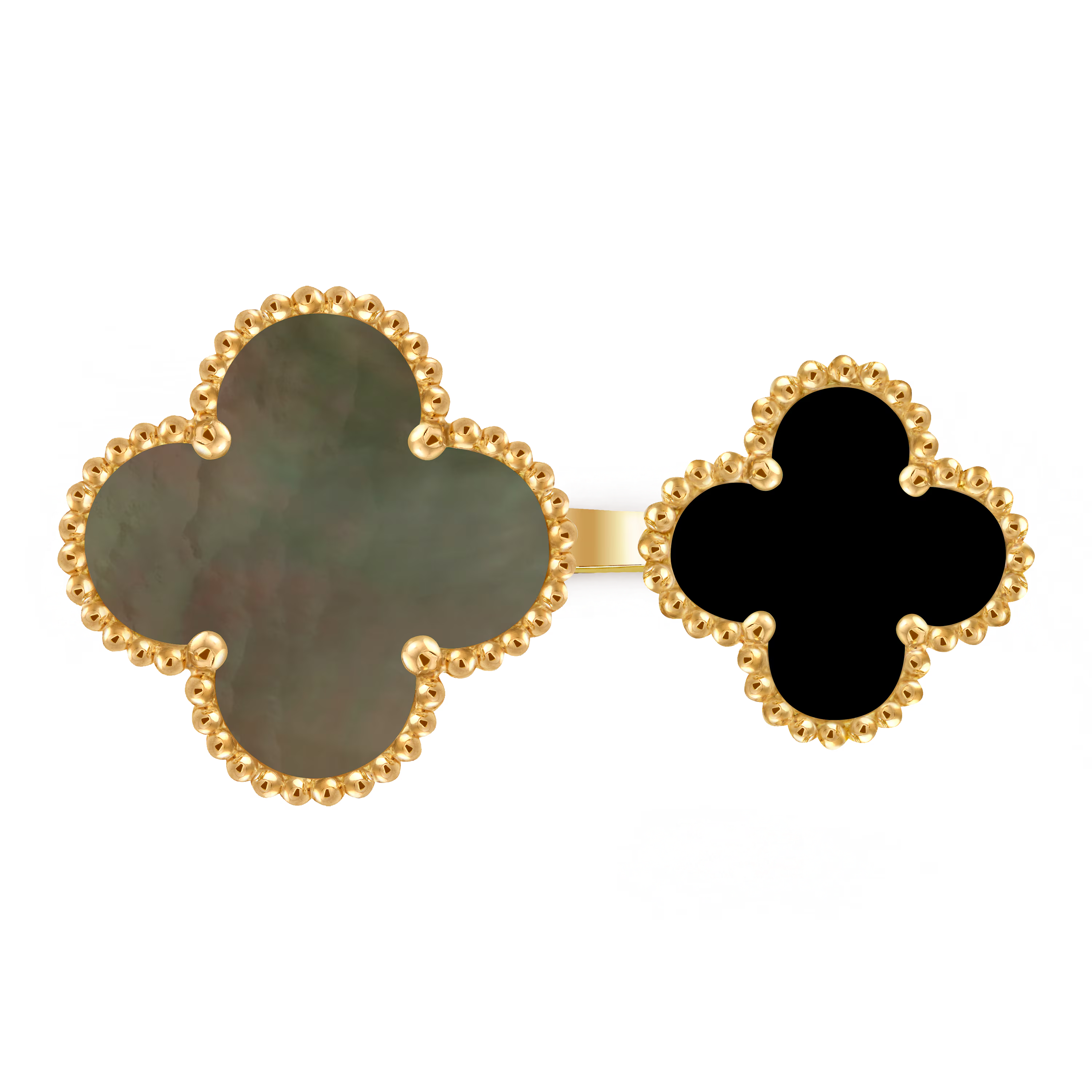 Van Cleef & Arpels. Каблучка на два пальца Magic Alhambra із жовтого золота з сірим перламутром та оніксом