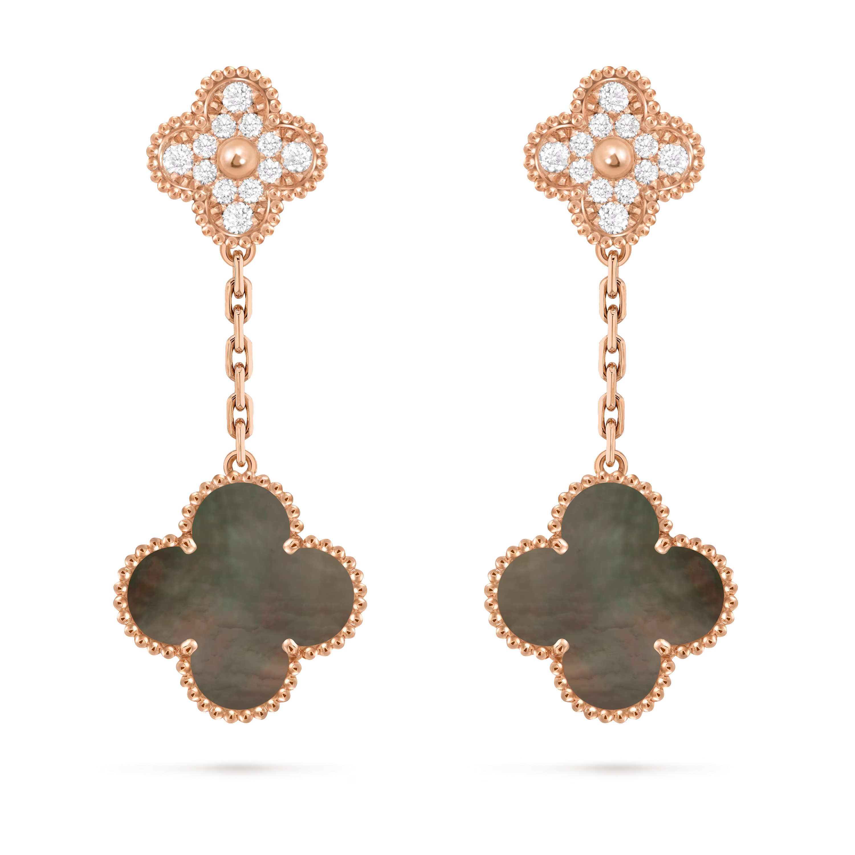 Van Cleef & Arpels. Сережки Magic Alhambra із рожевого золота з сірим перламутром