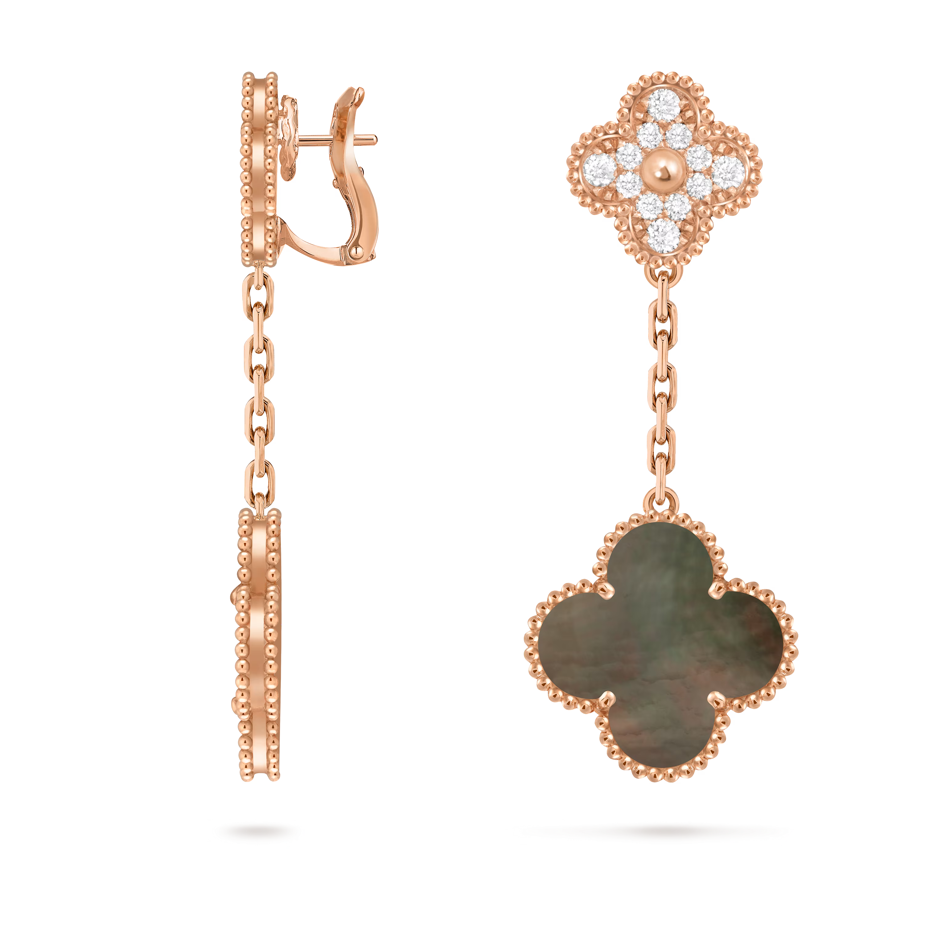 Van Cleef & Arpels. Сережки Magic Alhambra із рожевого золота з сірим перламутром