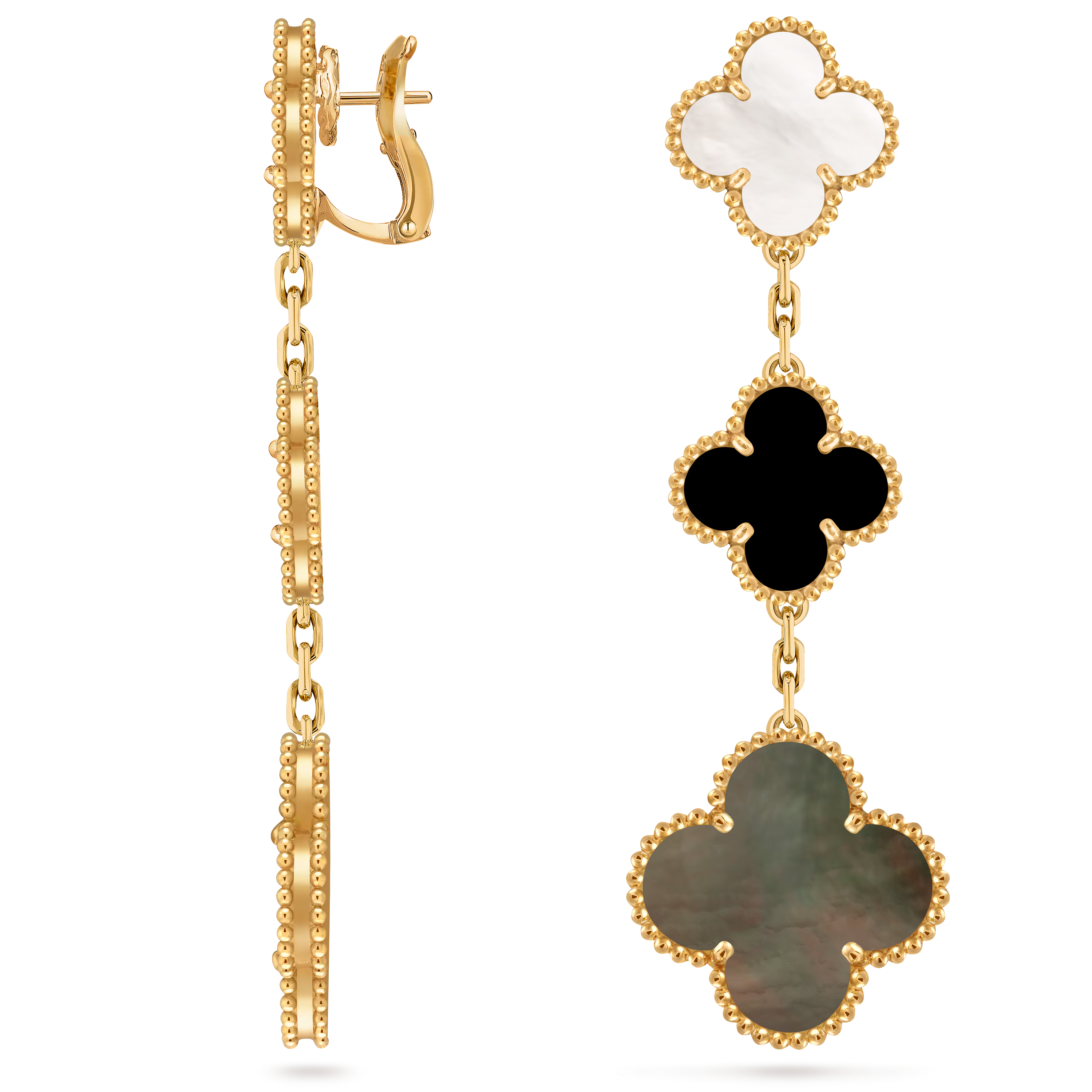 Van Cleef & Arpels. Сережки Magic Alhambra із жовтого золота з перламутром та оніксом