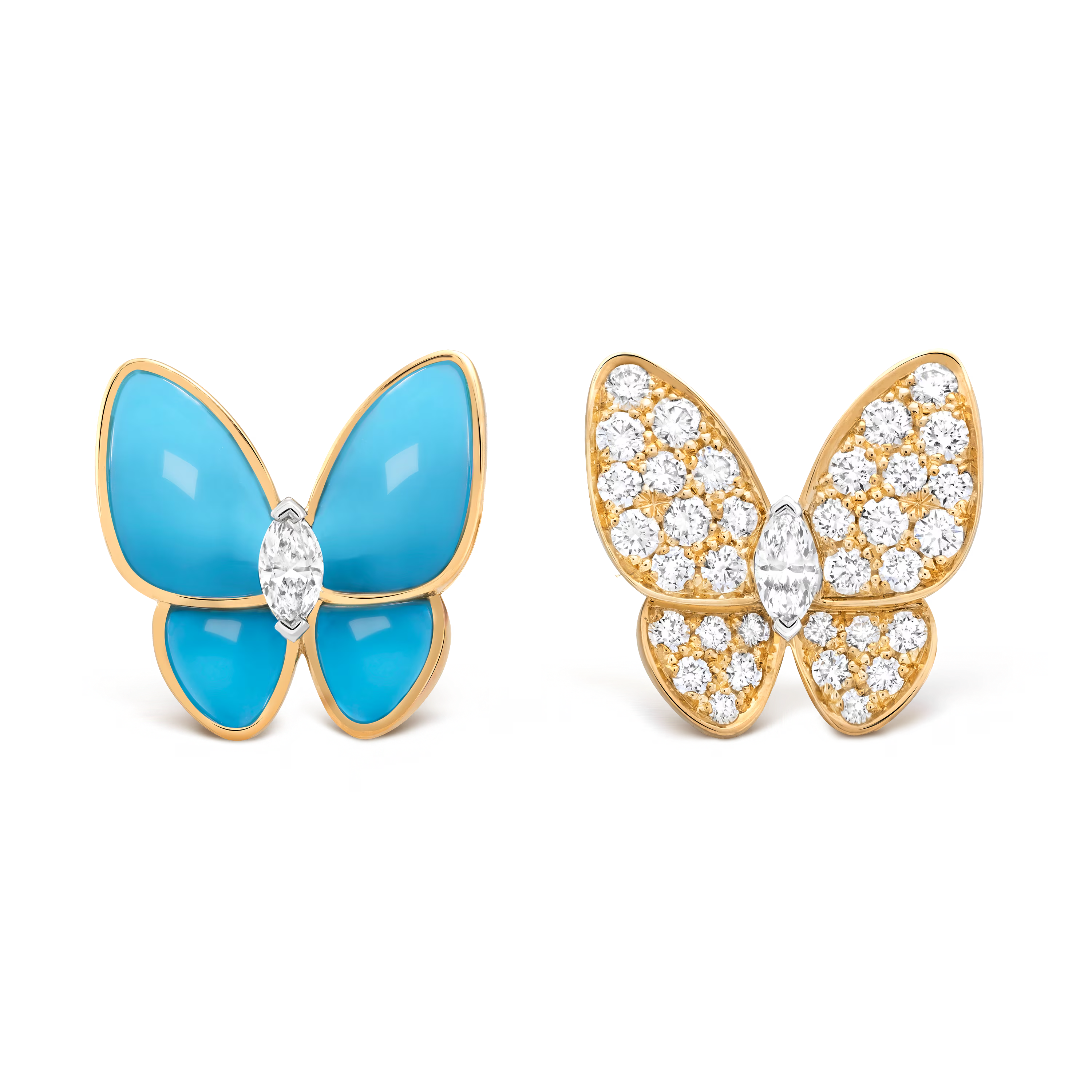 Van Cleef & Arpels. Сережки Two Butterfly із жовтого золота з бірюзою