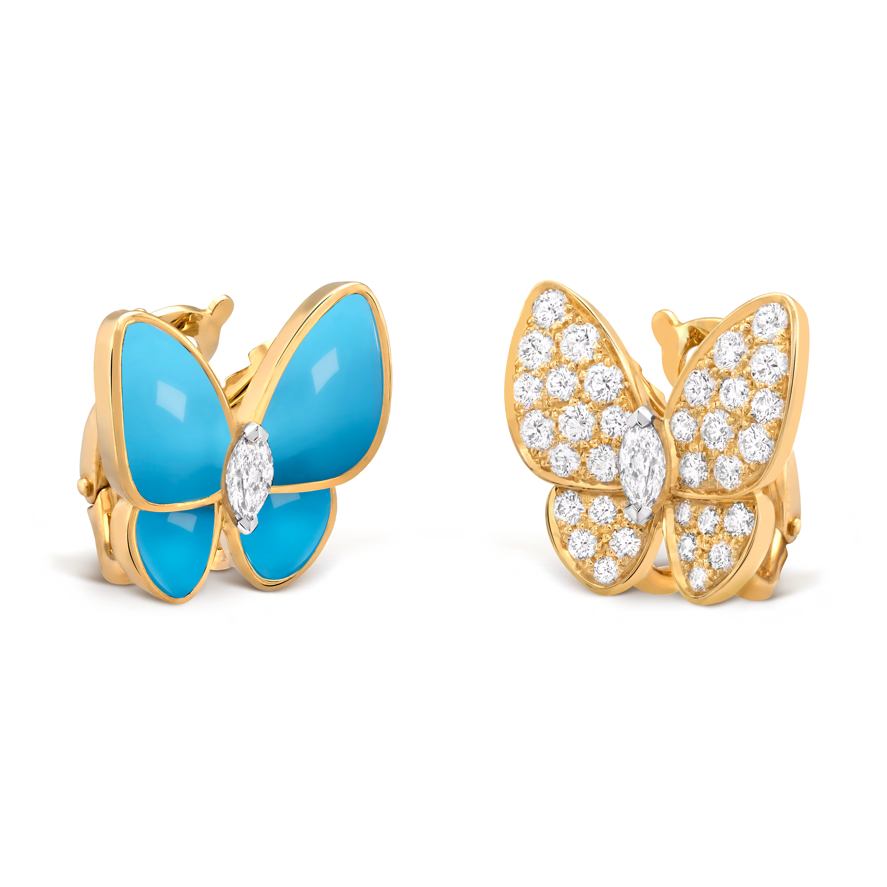 Van Cleef & Arpels. Сережки Two Butterfly із жовтого золота з бірюзою